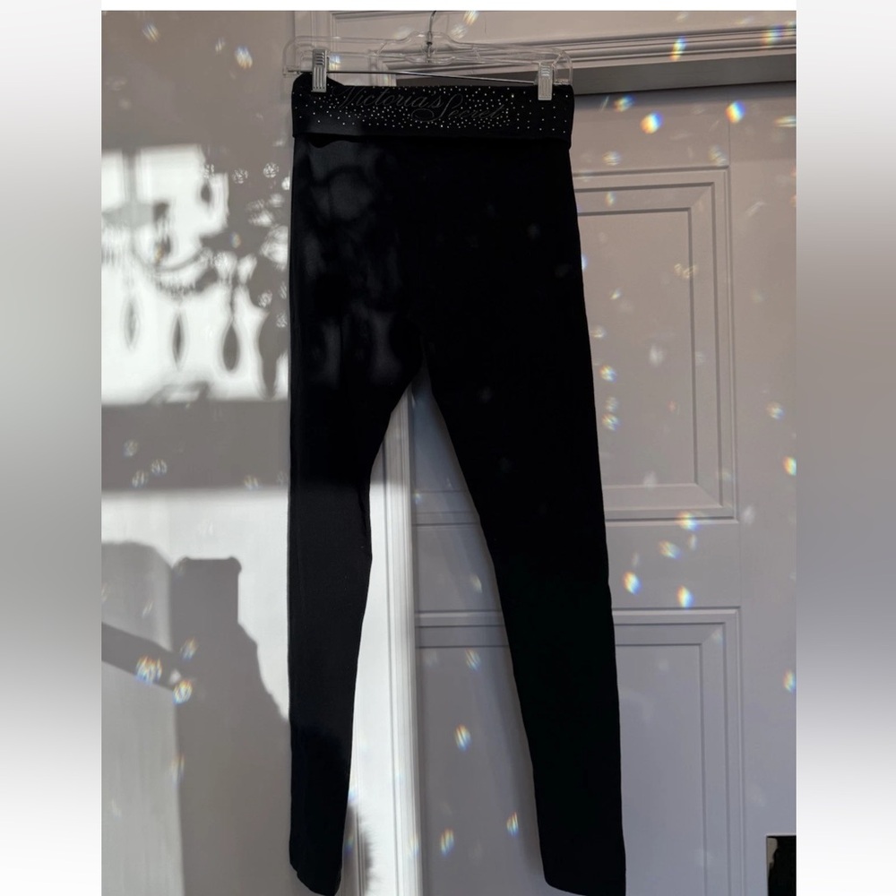 VICTORIAS SECRET FOLD OVER LEGGINGS BLACK BLING CRYSTALS SMALL - Picture 3 of 6